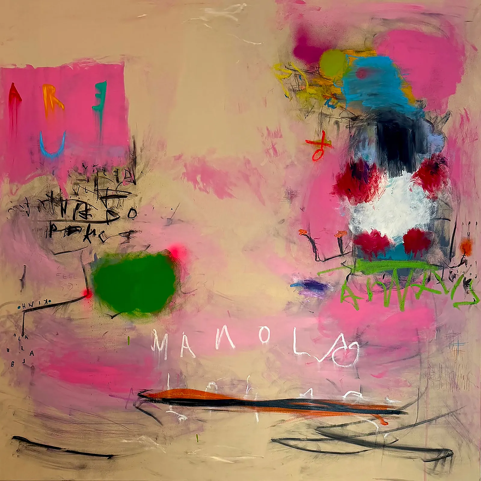 MANOLO, 150 X 150 CM, ACRYLIC, OIL AND CHARCOAL ON CANVAS, 2025