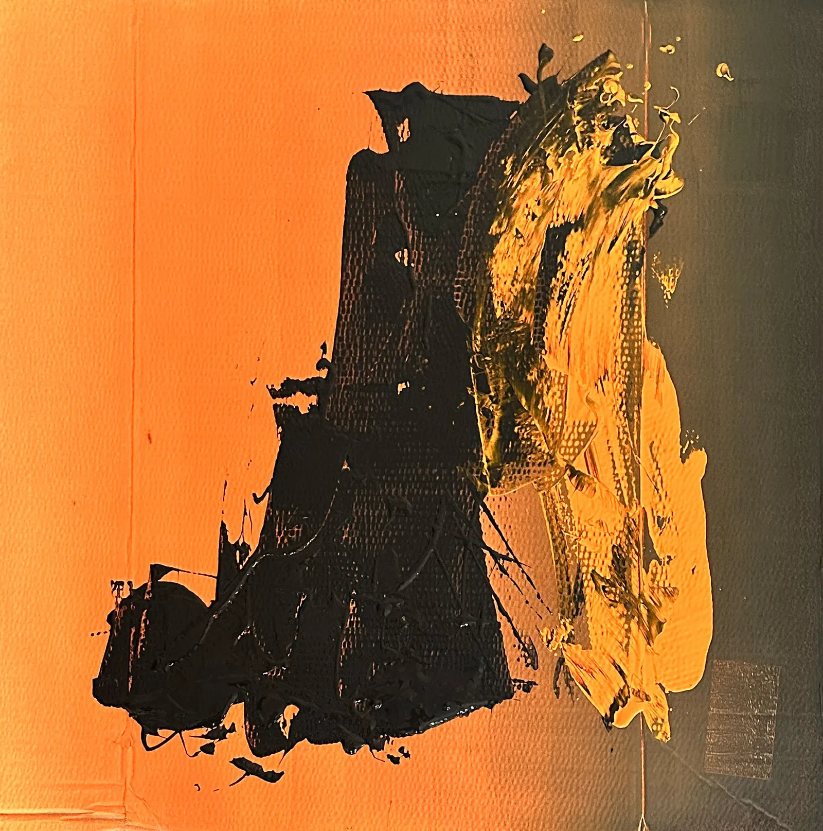 LAYERS OF MOVEMENT, 83 X 78 CM, NO. 18_2, ORANGE ACRYLIC ON CORRUGATED CARDBOARD, 2024