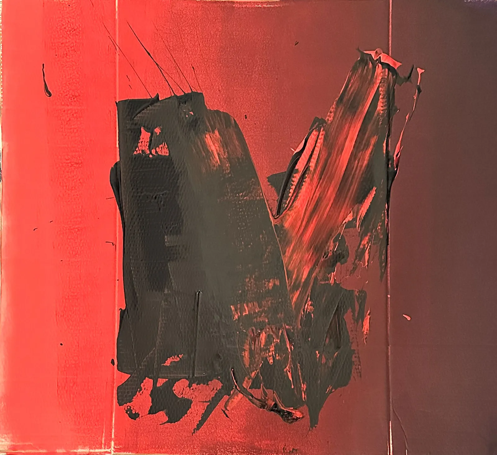 LAYERS OF MOVEMENT, 86 X 78 CM, NO. 18_3, RED ACRYLIC ON CORRUGATED CARDBOARD, 2024