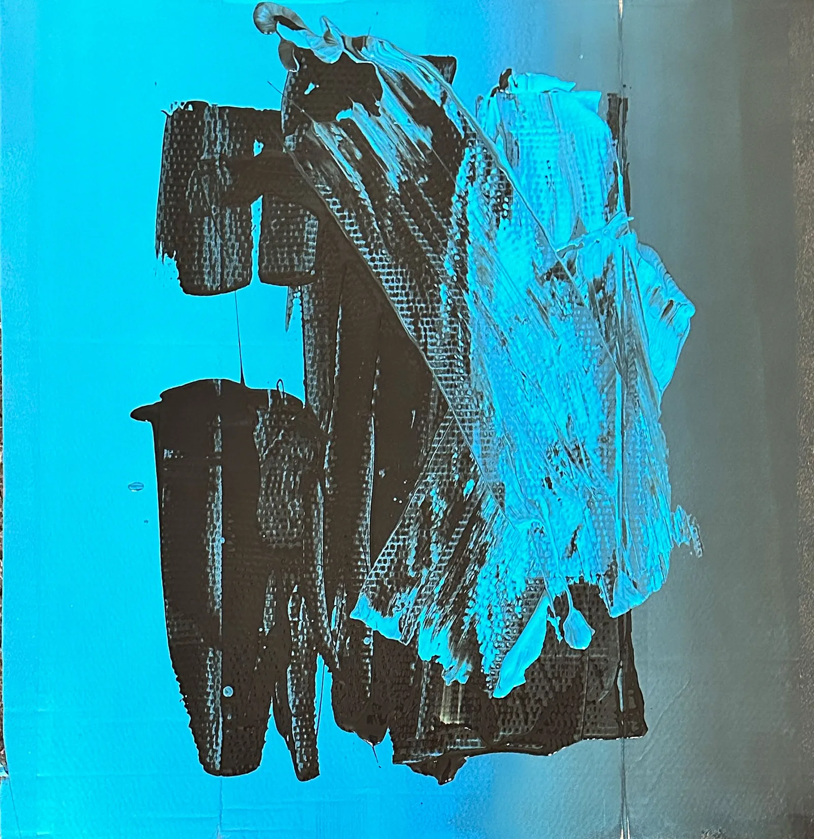 LAYERS OF MOVEMENT, 75 X 78 CM, NO. 18_5, BLUE ACRYLIC ON CORRUGATED CARDBOARD, 2024