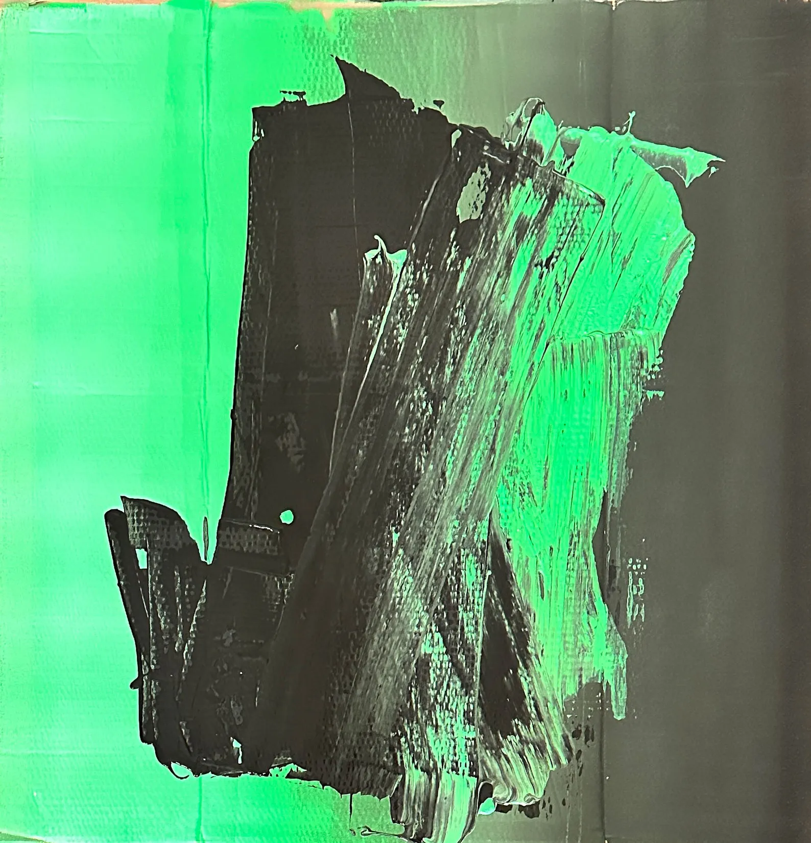 LAYERS OF MOVEMENT, 83 X 78 CM, NO. 18_6, GREEN ACRYLIC ON CORRUGATED CARDBOARD, 2024