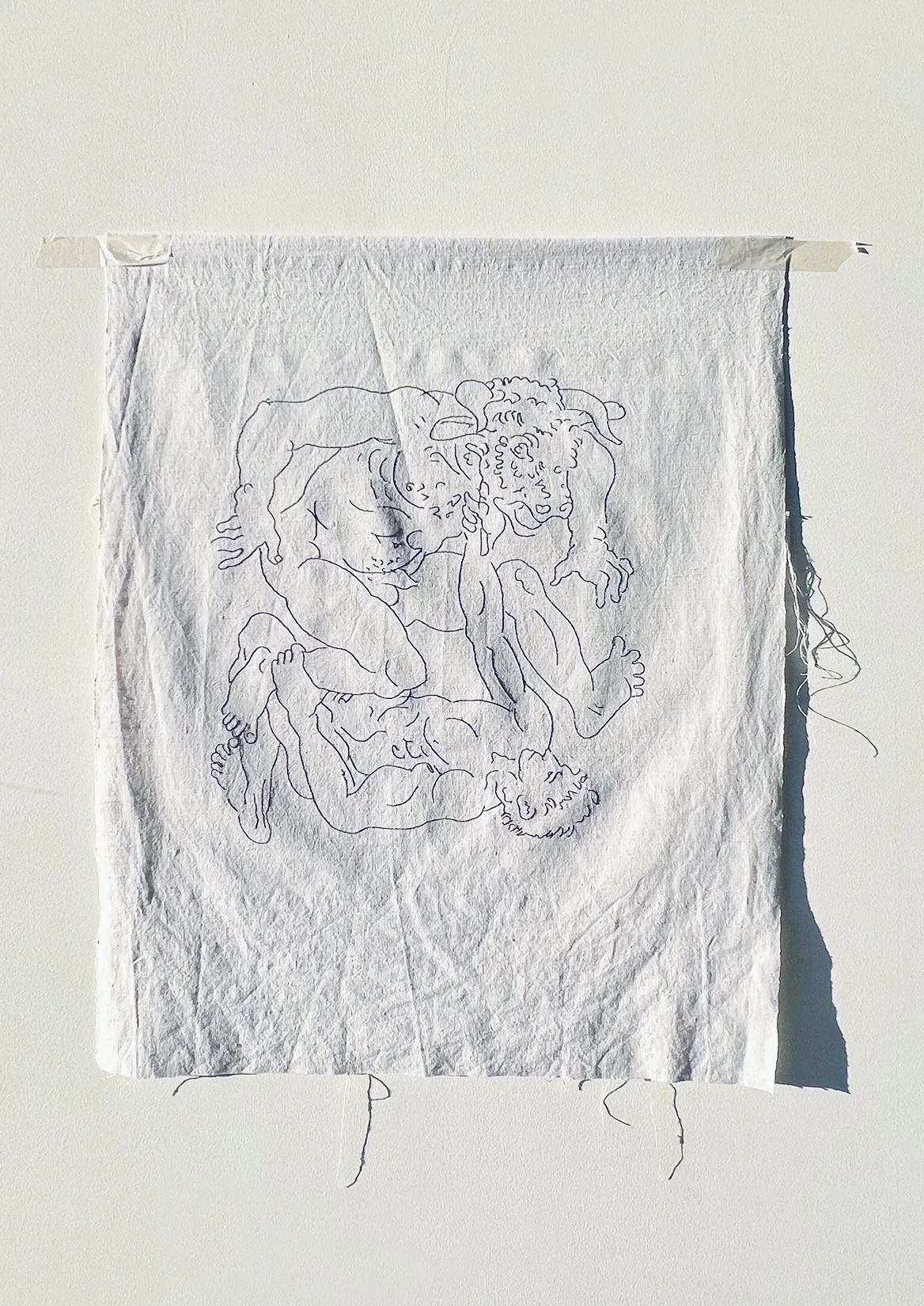 Dance of Death embroidery on linen after Holbein
