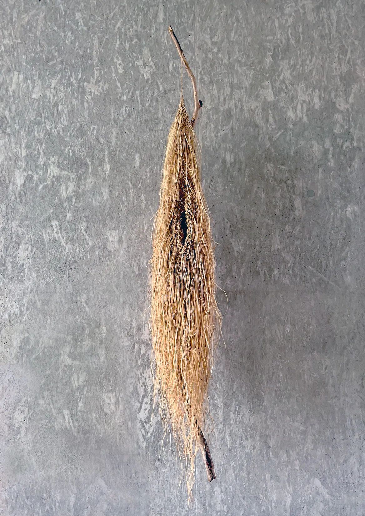 Raffia nest hanging on a wall